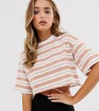 Asos Design Super Crop T-shirt With Raw Edge In Stripe