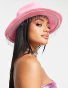 Asos Design Cowboy Hat With Fringe And Size Adjuster In Pink
