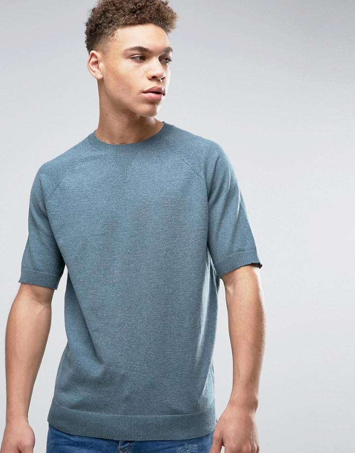 Asos Relaxed Fit Knitted T-shirt In Denim Blue - Blue