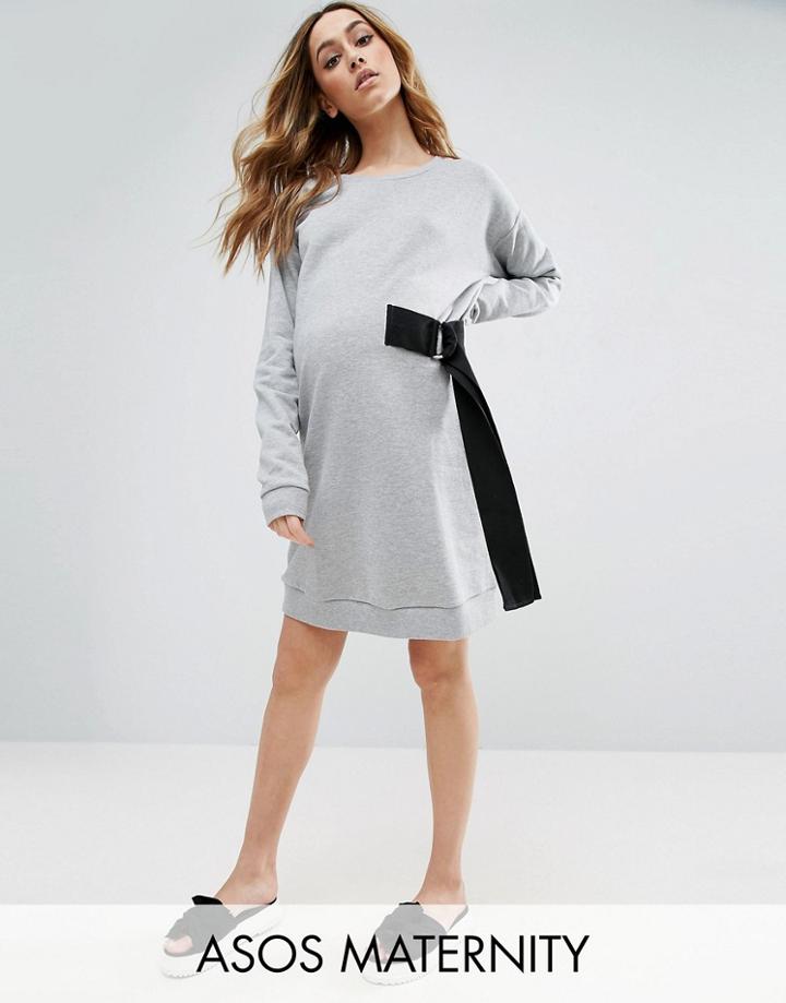 Asos Maternity Mini Sweat Dress With D Ring Tie - Gray