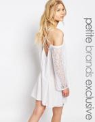 White Cove Petite All Over Lace Bell Sleeve Shift Dress With Strappy Back - White