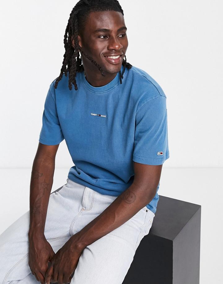 Tommy Jeans Tiny Linear Logo T-shirt In Mid Blue