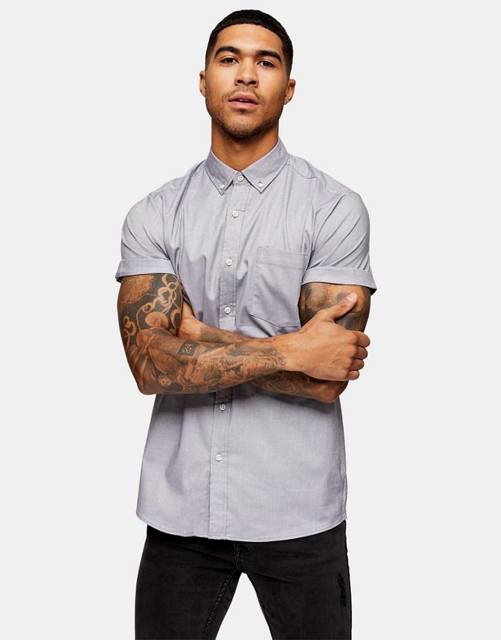 Topman Stretch Skinny Oxford Shirt In Light Gray-grey