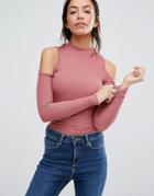 New Look Cold Shoulder Long Sleeve Top - Pink
