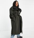 Asos Design Curve Oversized Hybrid Quilted Coat In Olive-green