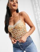 Motel Crop Cami With Lace Detail In Summer Floral - Part Of A Set-multi