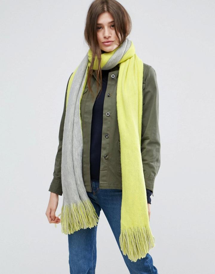 Asos Long Tassel Scarf In Supersoft Knit In Color Block - Yellow