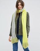 Asos Long Tassel Scarf In Supersoft Knit In Color Block - Yellow