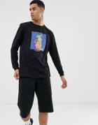 Asos Design Relaxed Fit Long Sleeve T-shirt With Neon Chest Placement Print - Black