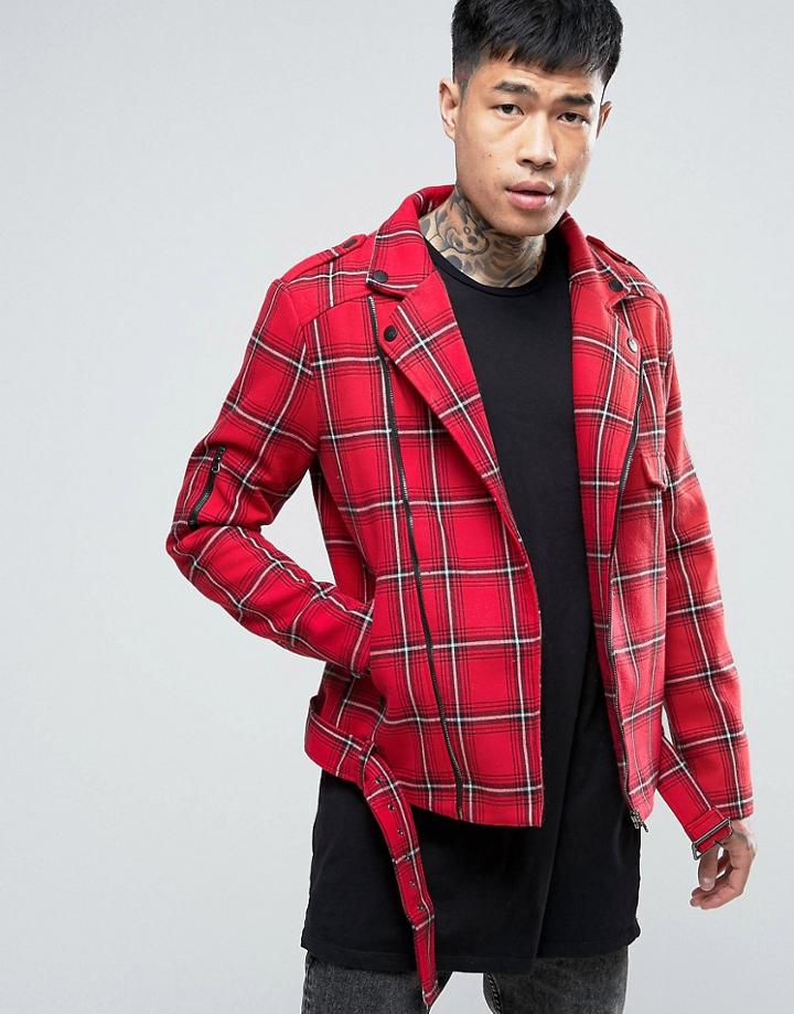 Sixth June Plaid Biker Jacket - Red