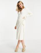 & Other Stories Ecovero Knit Wrap Midi Dress In Off-white