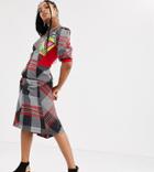 Db Berdan Bias Cut Multi Check Dress With Reflective Asymmetric Zip