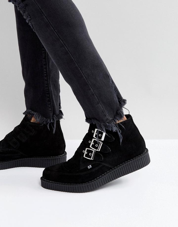 T.u.k Triple Buckle Suede Creeper Boots - Black