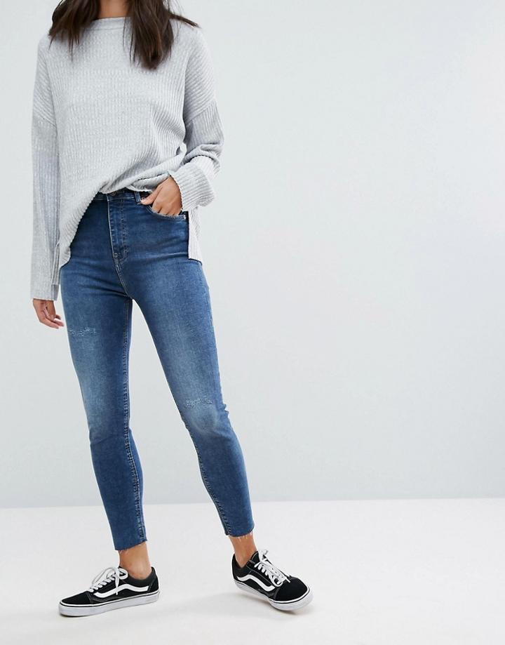 Pull & Bear Raw Edge Skinny Jean - Blue