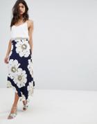Warehouse Oversized Floral Midi Skirt - Navy