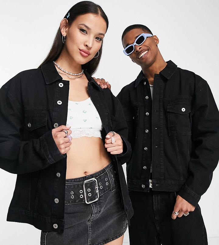 Collusion Unisex Oversized Denim Jacket In Black