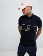 Fred Perry Sports Authentic 90s Logo Panel Pique Polo In Black - Black