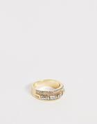 Asos Design Triple Row Ring With Engraved And Crystal Detail In Gold Tone - Gold