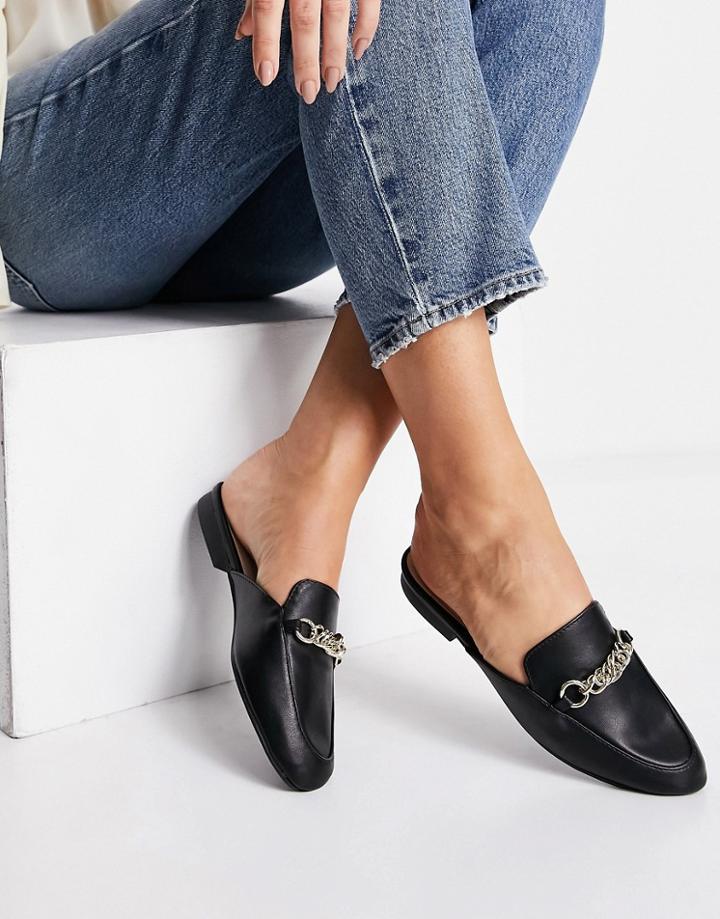 Qupid Trim Loafer Mules In Black
