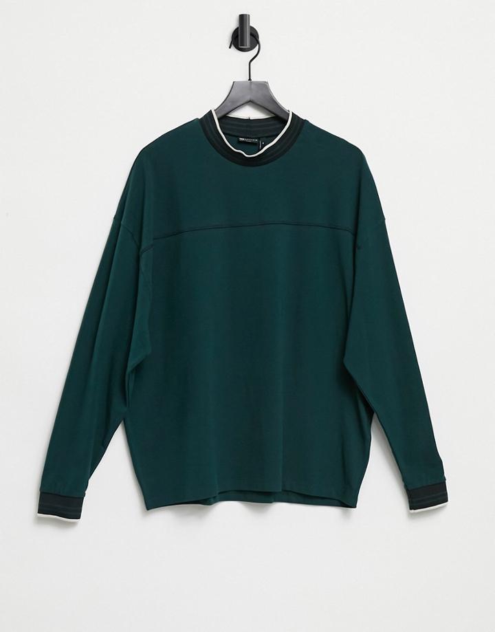 Asos Design Oversized Organic Long Sleeve T-shirt In Dark Green Pique