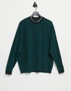 Asos Design Oversized Organic Long Sleeve T-shirt In Dark Green Pique