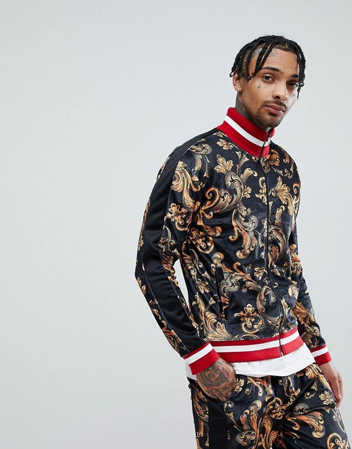 Jaded London Baroque Velvet Track Jacket - Black