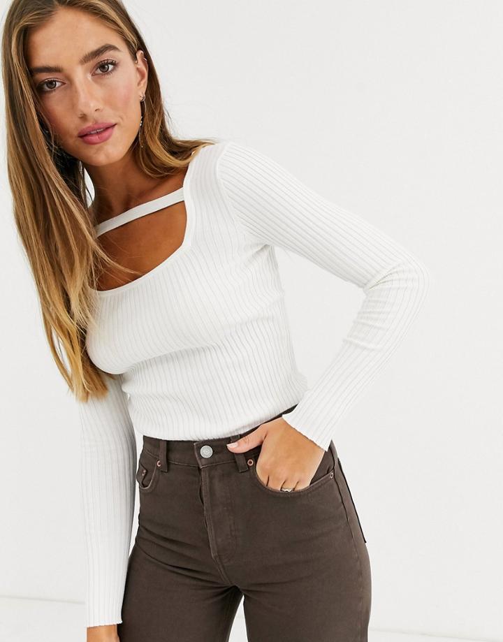 Lost Ink Fitted Sweater With Strap Detail-cream