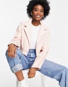 Asos Design Glam Cropped Faux Leather Jacket In Pink