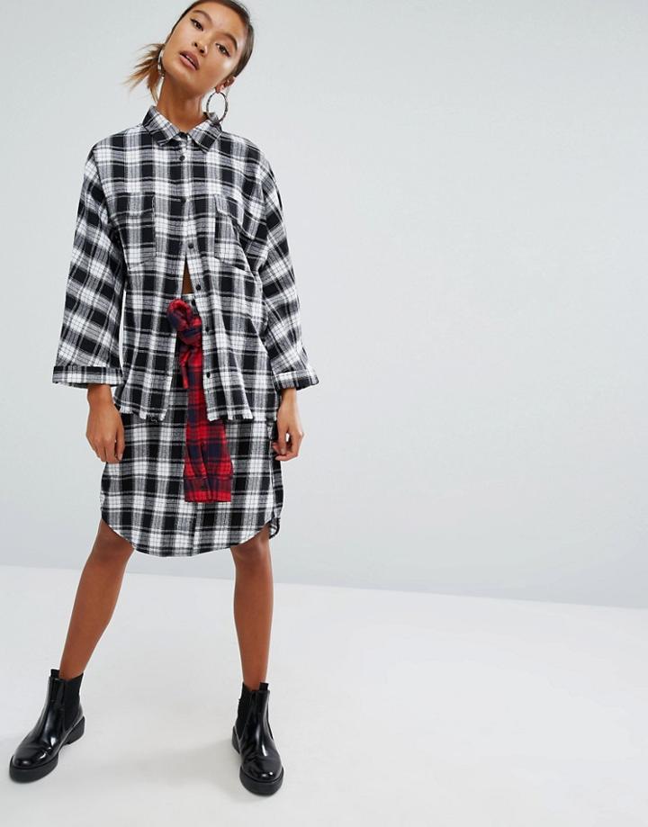 Daisy Street Button Front Midi Skirt With Tie Waist In Punk Check - Mu