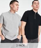 Asos Design 2 Pack Waffle Polo With Zip In Multi