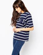 Asos T-shirt With Ruffle Front In Stripe