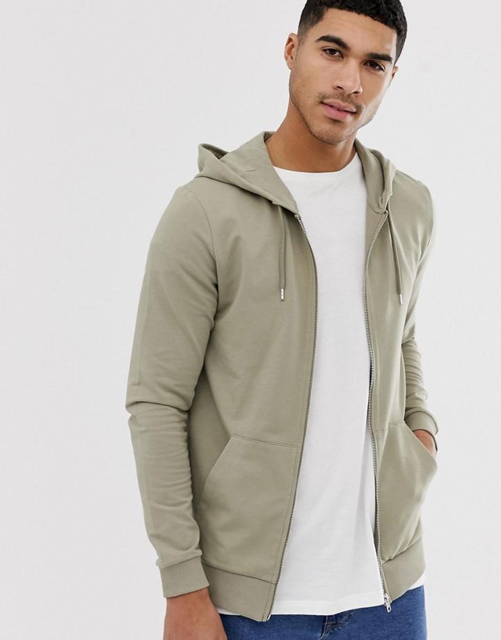 Asos Design Muscle Zip Up Hoodie In Light Green