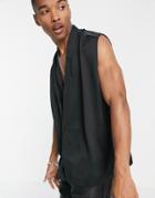Asos Design Sleeveless Satin Shirt In Black