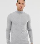 Asos Design Tall Jersey Muscle Track Jacket In Gray Marl