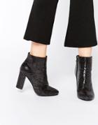 Daisy Street Black Snake Print Block Heel Ankle Boots - Black Snake