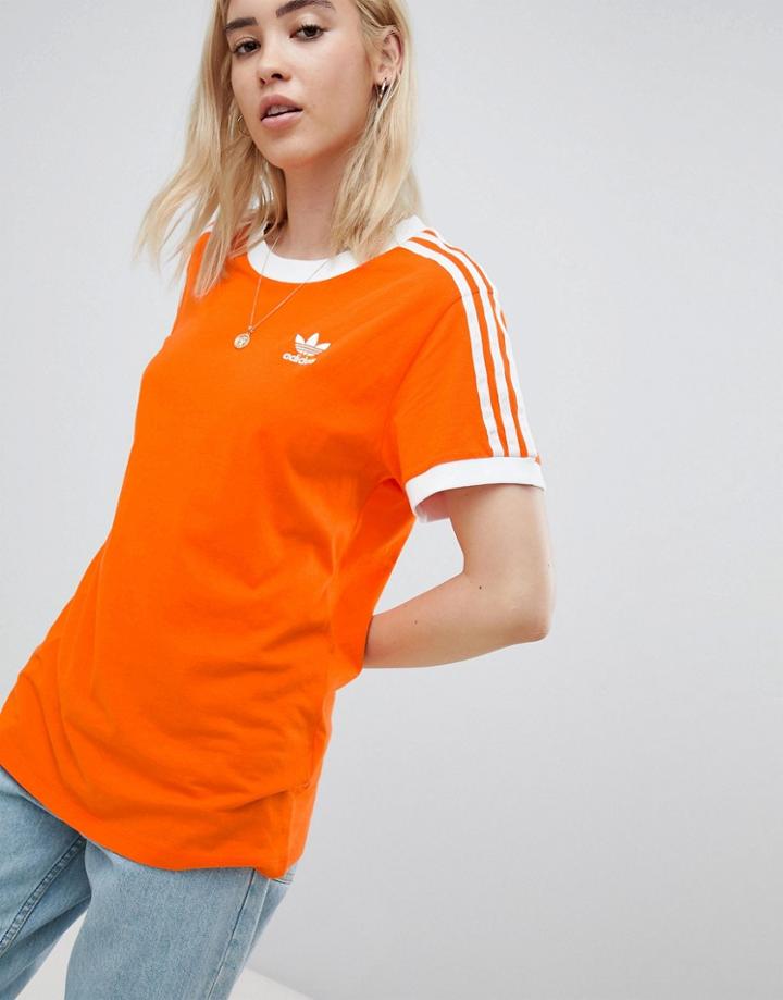 Adidas Originals 3 Stripe Ringer T-shirt In Orange - Orange