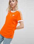 Adidas Originals 3 Stripe Ringer T-shirt In Orange - Orange