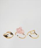 Asos Design Pack Of 3 Hammered And Rough Cut Stone Rings - Gold