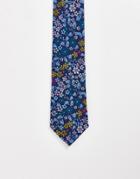 Asos Design Slim Tie With Ditsy Floral Design In Navy - Navy