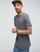 Asos Super Longline T-shirt With Crew Neck And Curved Hem In Gray - Gr