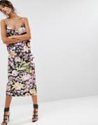 Asos Salon Foil Floral Printed Cami Midi Dress - Multi