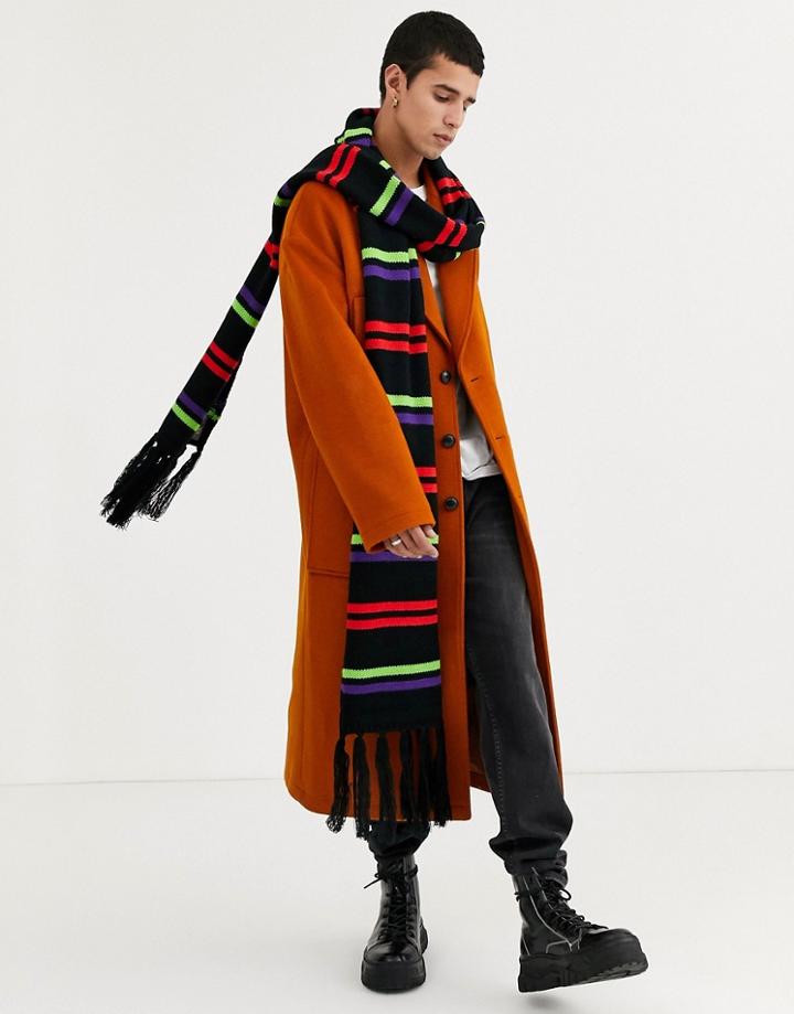 Asos Design Xxxl Knitted Scarf In Black With Bright Stripes-multi
