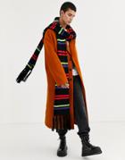 Asos Design Xxxl Knitted Scarf In Black With Bright Stripes-multi