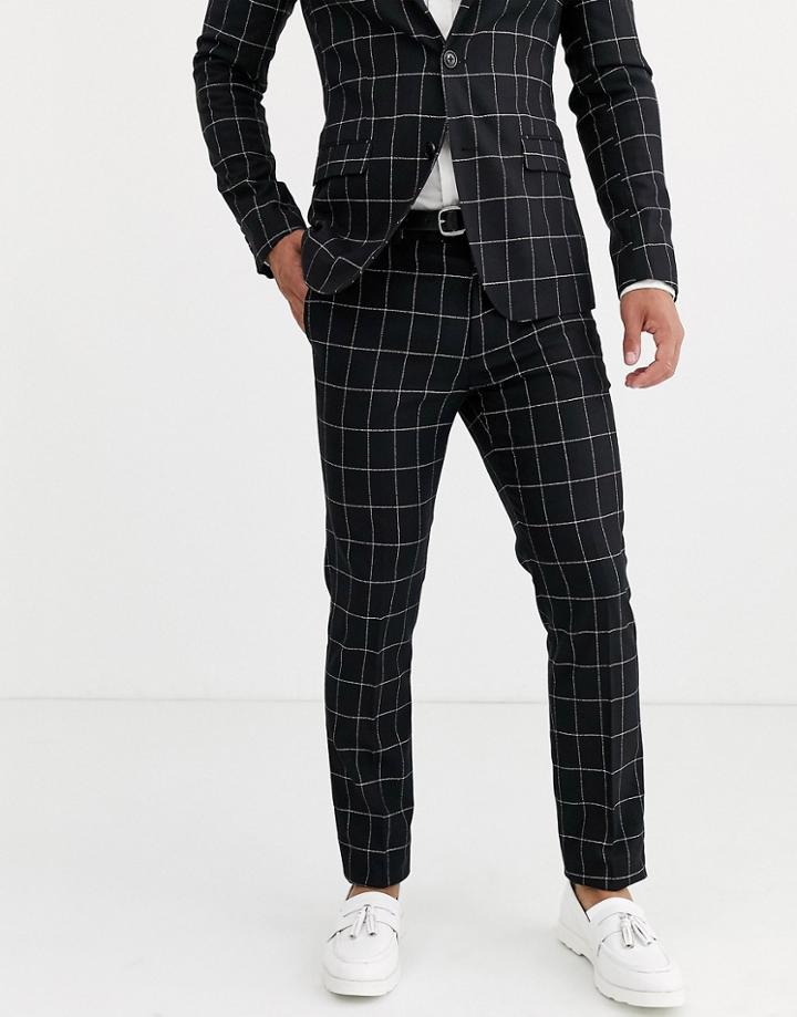 Avail London Skinny Pants In Black Windowpane Print