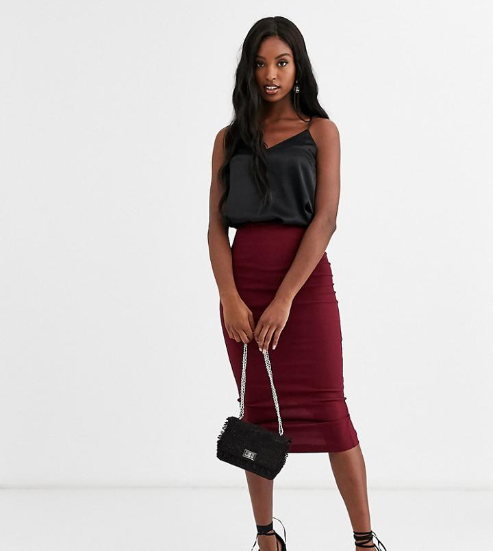 Asos Design Tall High Waisted Longerline Pencil Skirt-red