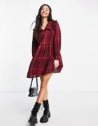 New Look Oversized Collar Smock Mini Dress In Red Check