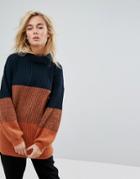 Moss Copenhagen Relaxed Longline Sweater In Color Block - Multi