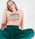 Adidas Originals 'retro Luxury' Slogan T-shirt In Blush-pink
