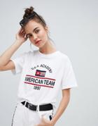 Pull & Bear Usa Academy Motif T Shirt - White