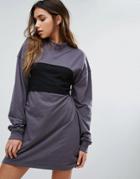Missguided Sweat Dress With Corset Overlay - Gray